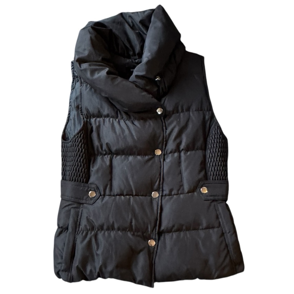 🦆 Siena Studio Vintage Black Down Puffer Vest Snap Stretch Side Womens M…